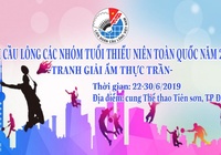 Lịch thi đấu sáng 25/6 Giải cầu lông các nhóm tuổi thiếu niên toàn quốc – Tranh Cúp Ẩm thực Trần 2019