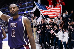 Siêu sao bóng rổ LeBron James cầm cờ đoàn thể thao Mỹ tại lễ khai mạc Olympic Paris 2024