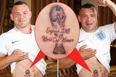 Sốc với hình ảnh fan cuồng xăm dòng chữ "ĐT Anh vô địch World Cup 2018" lên bụng