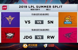 Link trực tiếp LPL Mùa Hè 2019: V5 vs SN; JDG vs RW