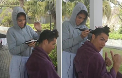 Ronaldo được bạn gái thiết kế kiểu tóc mới ngay tại nhà