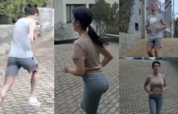 Ronaldo tập cùng bạn gái quyến rũ trong khuôn viên biệt thự