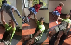 Hình ảnh đáng yêu Cristiano Ronaldo tập luyện với các con