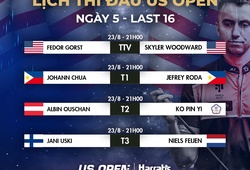 TRỰC TIẾP US Open Pool ngày 23/8: Tâm điểm Alcaide đấu Joshua Filler