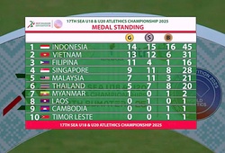 Bảng xếp hạng huy chương chung cuộc giải Vô địch Điền kinh Trẻ Đông Nam Á 2025