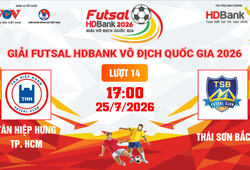 Link xem trực tiếp futsal HDBank VĐQG 2026: Tân Hiệp Hưng vs Thái Sơn Bắc