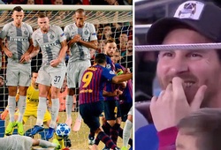 Phản ứng khó đỡ của Messi khi chứng kiến pha chặn sút phạt hài hước của sao Inter Milan