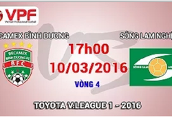 Trực tiếp vòng 4 V. League: B. Bình Dương vs Sông Lam Nghệ An