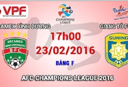Trực tiếp AFC Champions League: B. Bình Dương vs Giang Tô