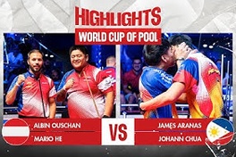 Highlight bán kết World Cup of Pool 2023: Johann Chua và Aranas thể hiện đẳng cấp