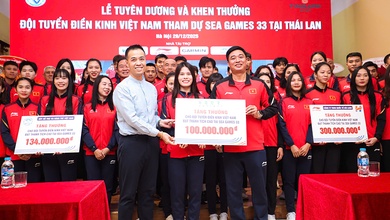Vietcontent trao tặng đội tuyển điền kinh Việt Nam 100 triệu sau thành tích 12 HCV Seagames 33