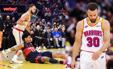 Bị đồng đội cũ Jordan Poole ngã vào chân, Stephen Curry rời sân trong đau đớn