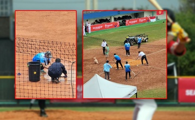 Sự thật vụ "dùng... khăn thấm nước" mặt sân bóng chày nơi đội tuyển Việt Nam thi đấu ở SEA Games 2025