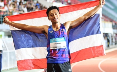 "Thần đồng" điền kinh Thái Lan Puripol Boonsorn lập kỷ lục mới sau khi giành 3 HCV SEA Games