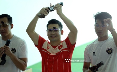 Xạ thủ U40 Hà Minh Thành phá kỷ lục SEA Games 25m súng ngắn bắn nhanh 
