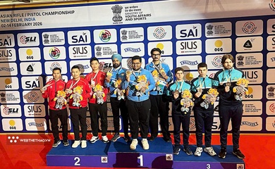 Chủ nhân Cúp Chiến thắng Hà Minh Thành cùng đồng đội giành HCB bắn súng châu Á