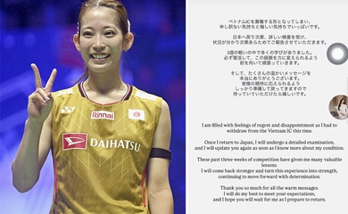 Nami Matsuyama lên tiếng sau chấn thương nặng tại Hà Nội: Lời chia tay đầy bản lĩnh của ngôi sao cầu lông Olympic
