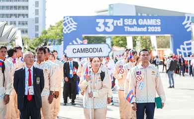 SAT điều tra áo khoác của các vận động viên Campuchia dự SEA Games 33 có in logo sòng bạc