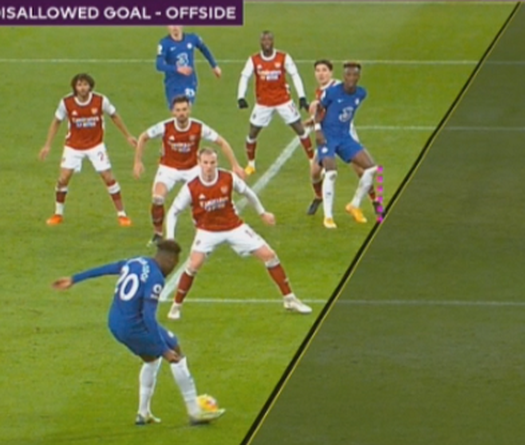 Tiền đạo Chelsea suýt mất bàn thắng bằng ngực vì việt vị đầu gối