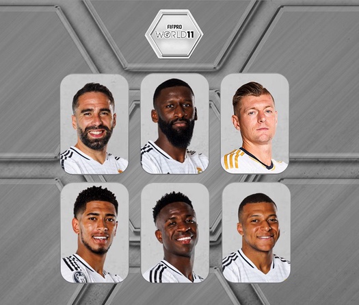 Real Madrid quét sạch đội hình lý tưởng của FIFPRO 2024 với 6 cầu thủ