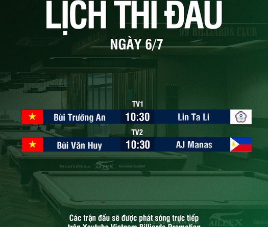 TRỰC TIẾP giải pool Universal CPBA 99 Open 2025 chung kết ngày 6-7