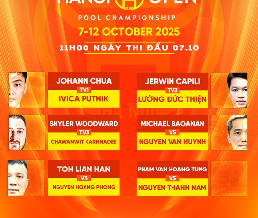 Lịch thi đấu Hanoi Open Pool 2025 mới nhất ngày 7/10