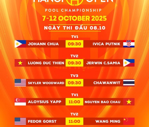 Lịch thi đấu, kênh trực tiếp Hanoi Open Pool 2025 mới nhất ngày 8/10