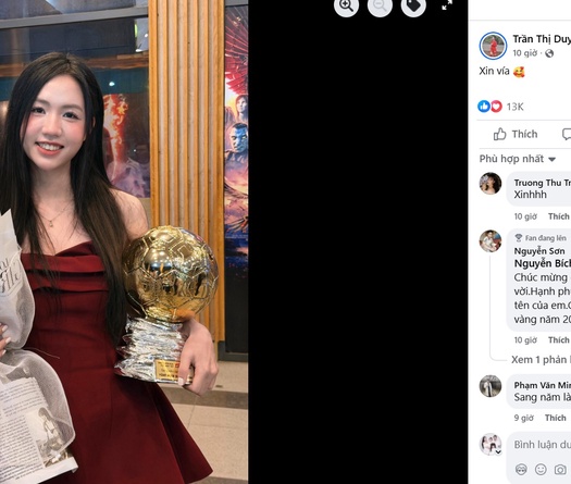 Hotgirl Trần Thị Duyên “xin vía” Quả bóng Vàng của Bích Thùy