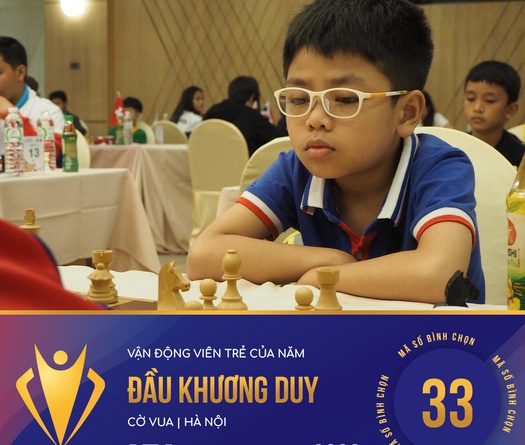 Kỳ thủ nhí cờ vua Đầu Khương Duy trở thành ứng viên VĐV trẻ của năm tại Cúp Chiến thắng