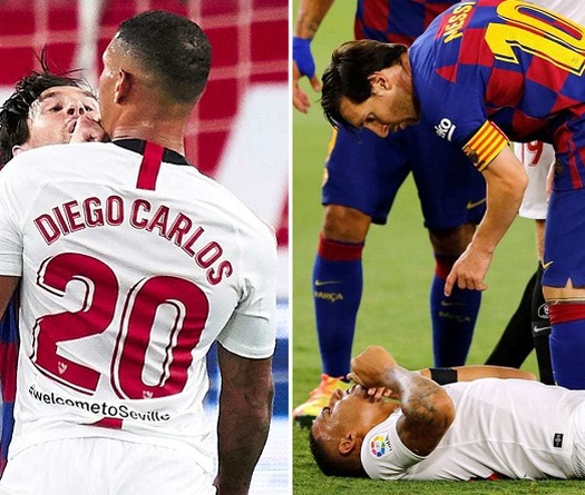 Messi may mắn thoát thẻ đỏ sau khi đụng độ với cầu thủ Sevilla