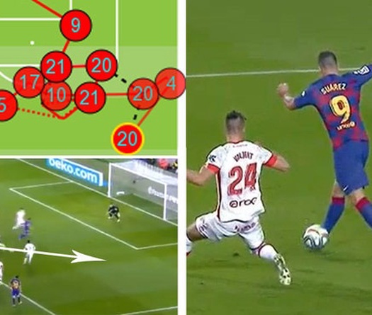Suarez đánh gót ghi bàn kinh ngạc sau màn phối hợp mãn nhãn của Barca
