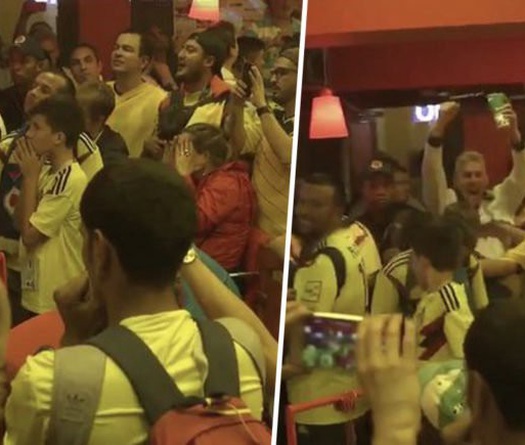 Ấn tượng hình ảnh 1 CĐV Anh dũng cảm ăn mừng trong đám đông CĐV Colombia