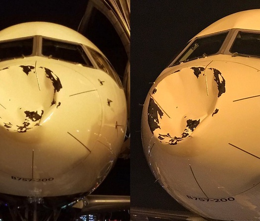 Vật thể lạ đâm móp đầu máy bay chở đội Oklahoma City Thunder