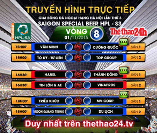 Truyền hình trực tiếp vòng 8 HPL-S3