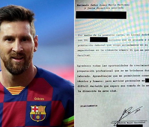 Bản burofax đòi rời Barcelona của Messi được công bố