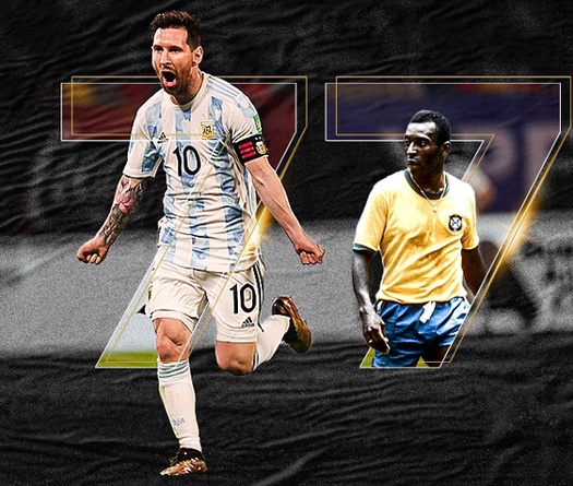 Messi san bằng kỷ lục bàn thắng của Pele với đội tuyển