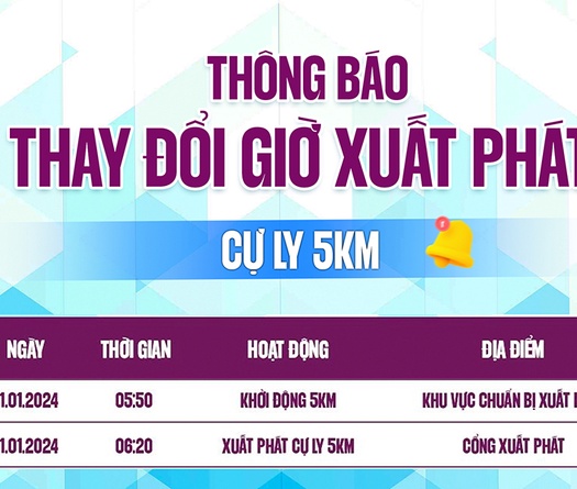 Thay đổi giờ xuất phát cự ly 5km Giải Bán Marathon Quốc tế Việt Nam 2024 tài trợ bởi Herbalife