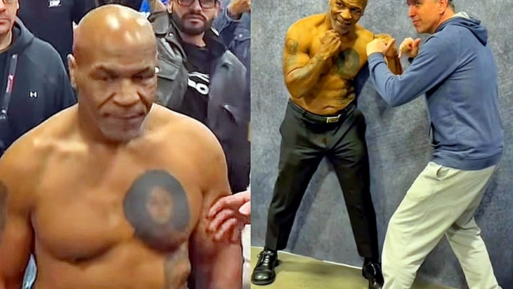 Mike Tyson went shirtless in a boxing match with fans to warn Jake Paul