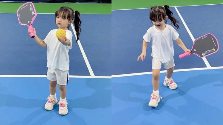 Con gái Đông Nhi mê pickleball, “gây sốt” với hình ảnh tay vợt nhí cực đáng yêu