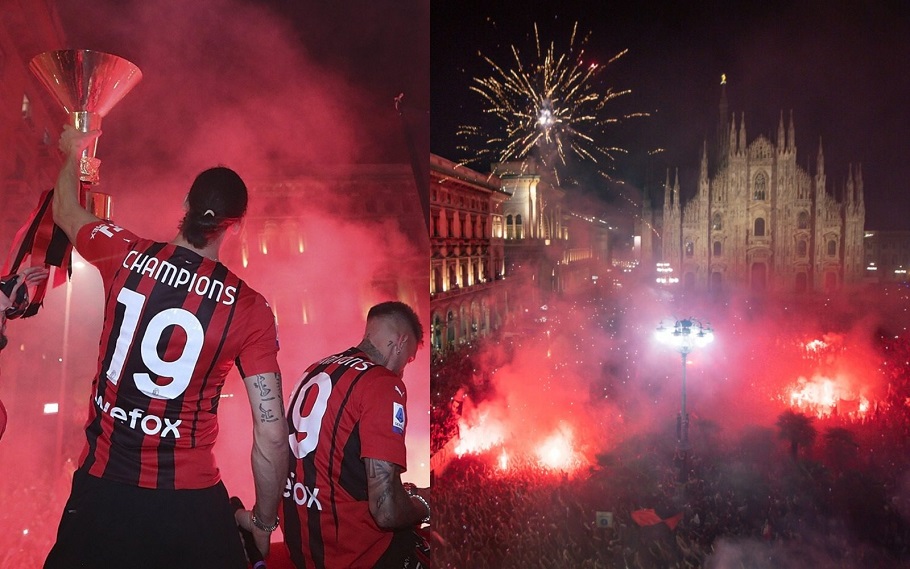 Hình ảnh AC Milan ăn mừng chức vô địch trong vòng tay người hâm mộ