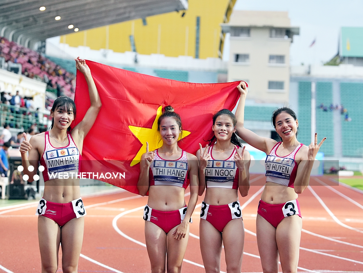 NÓNG: Đội hình tiếp sức 4x400m nữ Việt Nam giành HCV điền kinh châu Á 2023 