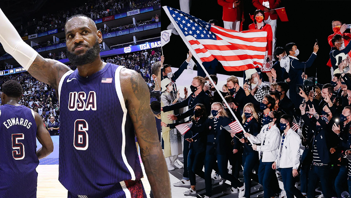 Siêu sao bóng rổ LeBron James cầm cờ đoàn thể thao Mỹ tại lễ khai mạc Olympic Paris 2024