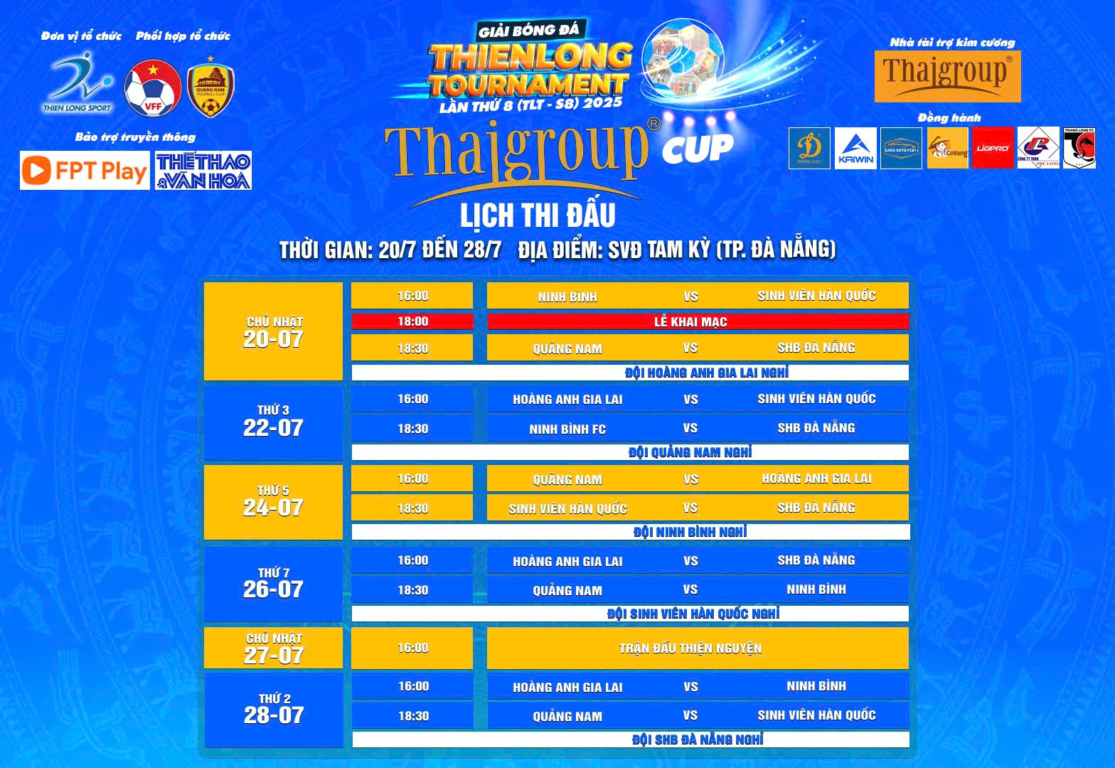 Kết quả bóng đá Thien Long Cup 2025 mới nhất