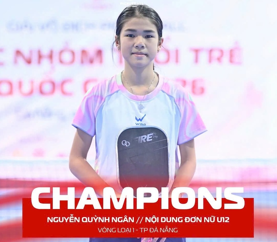 Quỳnh Ng&acirc;n v&ocirc; địch U12 đơn nữ v&ograve;ng loại 1 giải Pickleball trẻ quốc gia 2026