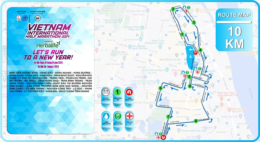 Cung đường 10km của Giải chạy Bán Marathon Quốc tế Việt Nam 2024 tài trợ bởi Herbalife