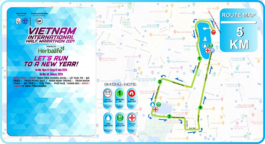 Đường chạy 5km chính thức của Giải Bán Marathon Quốc tế Việt Nam 2024 tài trợ bởi Herbalife
