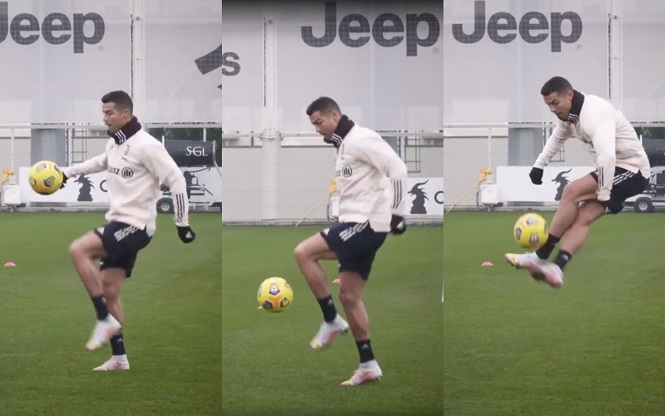 Ronaldo gây mê hoặc trên sân tập bằng đôi chân điệu nghệ