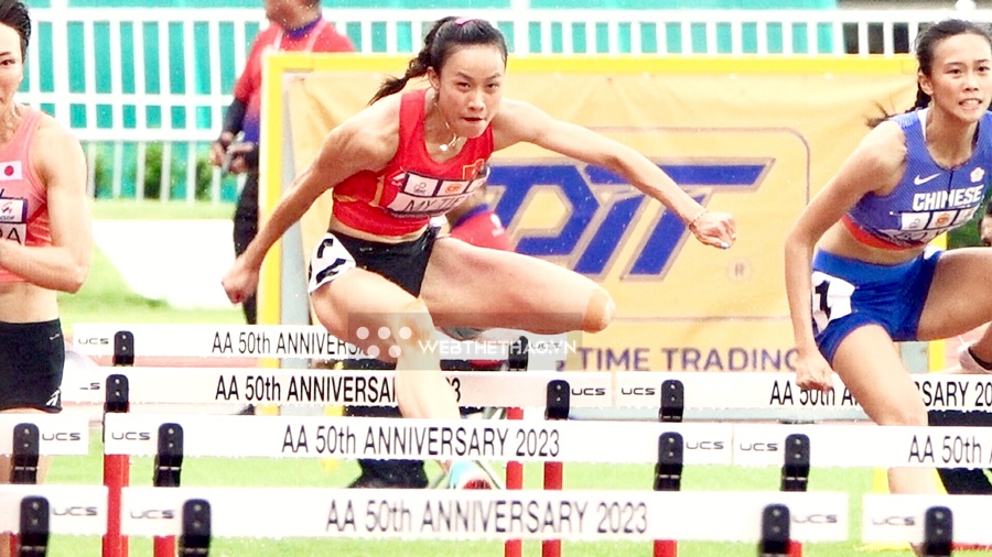 Thi đấu dưới mưa, Mỹ Tiên xếp hạng 5 chạy 100m rào nữ giải điền kinh châu Á 2023