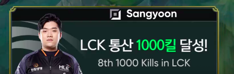 Sangyoon trở thành tuyển thủ thứ 8 đạt kỷ lục 1000 kill trong LCK