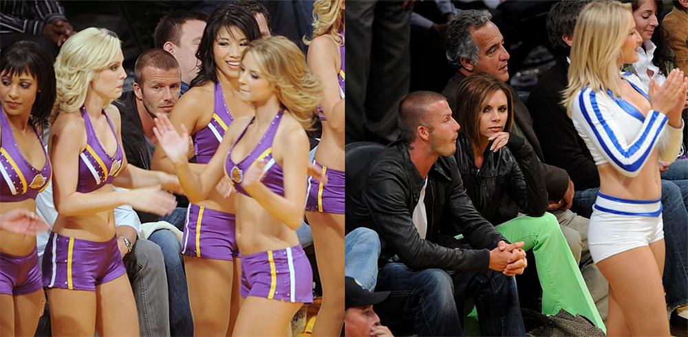 Cựu sao bóng đá David Beckham bị bắt gặp soi mông những cô gái Lakers Girls đầy hài hước